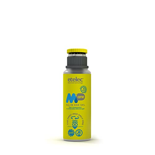 Etelec MPONE Gel Siliconico Bicomponente Monoflacone, riempitivo isolante elettrico per cassette di derivazione. Tecnologia brevettata TWIST & GO: lo speciale tappo di MPOne consente di utilizzare un unico flacone per conservare e miscelare il gel senza utilizzo di caraffe o altri recipienti