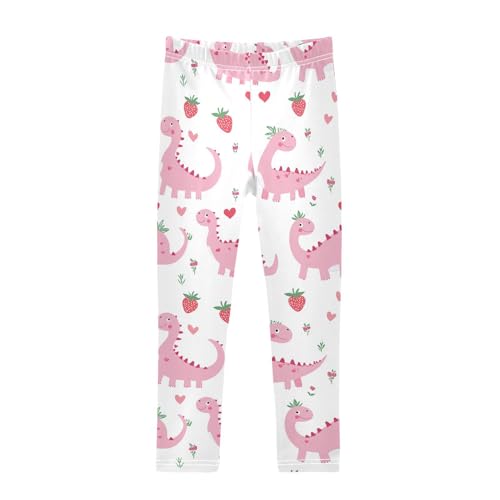 Wusikd Pink Dinosaurs Girls' Leggings Toddler Doodles Hearts Strawberry Kids Yoga Pants Dance Active Tights 4T