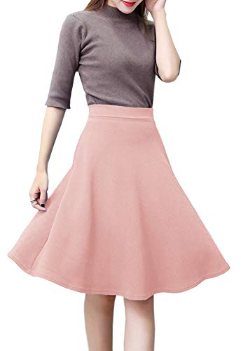 Afibi Womens Stretch Waist A-line Flared Skater Midi Skirt