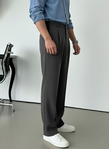 Image of INDICLUB Men's Pleated Dress Trousers, High Waist, Straight Leg, Business Casual Pants