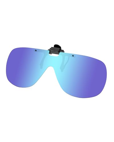Image of JM Polarized Clip on Sunglasses Frameless Flip Up One Piece Shield Lens for Prescription Glasses