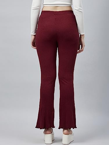 Image of BLINKIN Women's Stretch Fit Mid Rise Ribbed Stretchable Flared Pants | Boot Cut Bell Bottom Pants - Ideal for Yoga & Gym Wear, Casual Wear & Office Wear Trousers