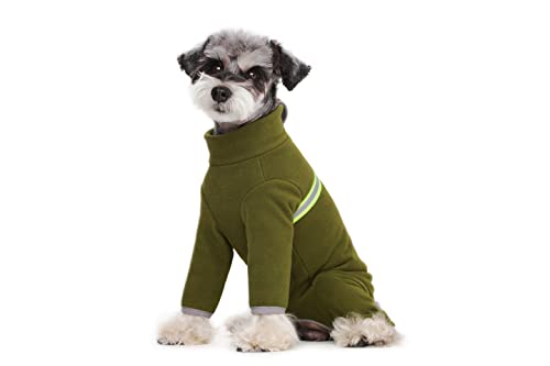 BT Bear Winterkleidung für kleine Hunde, warmer Wintermantel, weiches Fleece mit reflektierendem Reißverschluss, Hunde-Einteiler für Welpen, Haustier-Pyjama, Kostüm, Bekleidung (Olivgrün, Größe M)