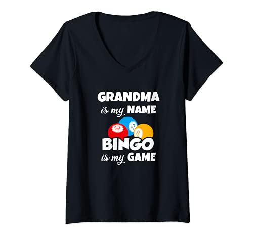 Womens Grandma Is My Name Bingo Is My Game, Funny Bingo Gambling V-Neck T-Shirt, Black