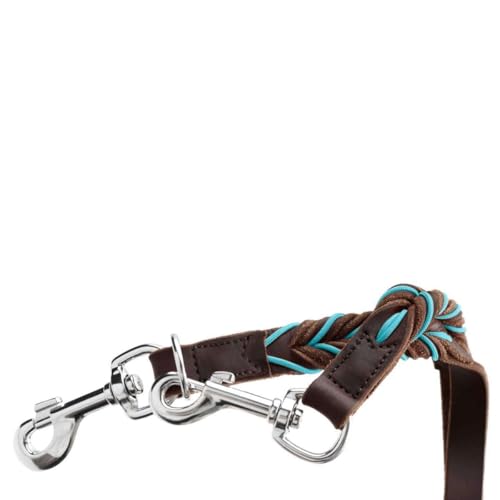 HUNTER Verstellbare Führleine SOLID Education Cord, Farbe: Dunkelbraun/türkis, Handgeflochten, 3-Fach verstellbar, Robustes Rindsleder mit Kontrastseil und Lederanhänger, Größe: 20/200