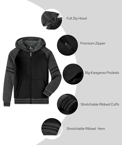 SWISSWELL Hooded Jacket for Boys Full Zip Ultra Soft Sherpa Fleece Hoodie Sweatshirt for Kids School Hooded Outerwear