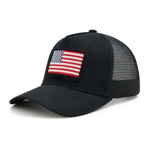 Image of American Flag Trucker Hat for Men Women, Adjustable Snapback Mesh USA Flag Baseball Cap
