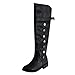 Bottes Motardes Femme, Bottines Plates Cuissardes Cuir Chaussures Ville Talon Compensé Bout Rond Bottes Mustang Escarpins Sexy Botte Plate Mollets Larges