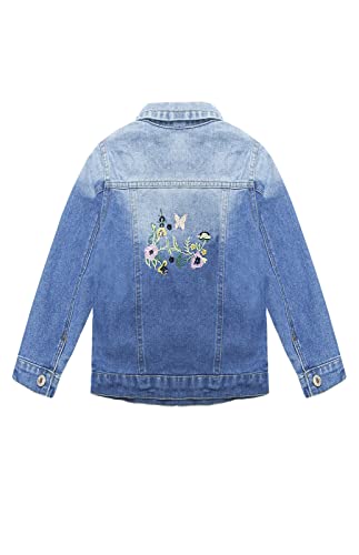 Image of KIDSCOOL SPACE Little Girl Jean Jacket,Flower Embroidered Denim Outfits