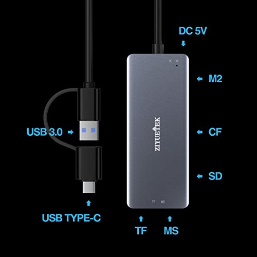 Image of USB C USB3.0 SD Card Reader, 5in1 Multi Card Reader for SD /TF /CF /Micro SD /MS /M2, Drive Free for iPhone 15 pro max /Windows /Mac /Linux /Android (USB3.0 and Type-C)