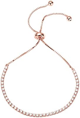 PAVOI 14K Gold Plated Cubic Zirconia Classic Tennis Bracelet for Women in Rose Gold