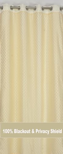 Image of IVAZA Faux Silk Hybrid Designer 100% Blackout Curtain 2-in-1 |Dual-Layer Design with Decorative Mesh Overlay & Tie Ribbon|100% Light Blocking,Thermal Insulated, Door- 7 Feet (Pack of 1) Cream