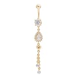 QTALKIE Long Dangling Bling Crystal Belly Rings Piercing Jewelry Steel Body Dangle Belly Bellow Button Navel Ring