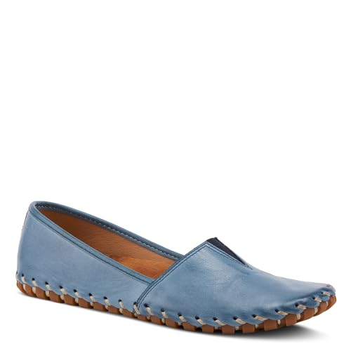 Image of Spring Step Kathaleta-Croco Shoes for Women - Ladies Leather Booties with Rubber Outsole - Comfortable Slip-On Flat Shoes for Womens Blue