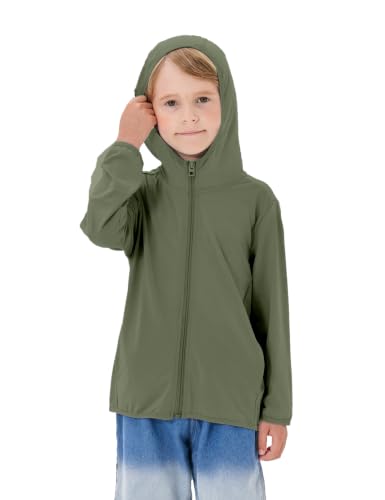 Image of TAGIHOO Kids Active Zipper Sun Protection Jacket Boys Girls Hooded Cooling Shirt Pockets Fishing Running Outdoor