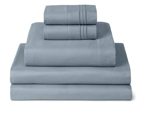 Image of Mellanni Split King Sheets Set - 5 PC Iconic Collection Bedding - Hotel Luxury, Extra Soft, Cooling Bed Sheets - Wrinkle, Fade, Stain Resistant (Split King, Spa Blue)