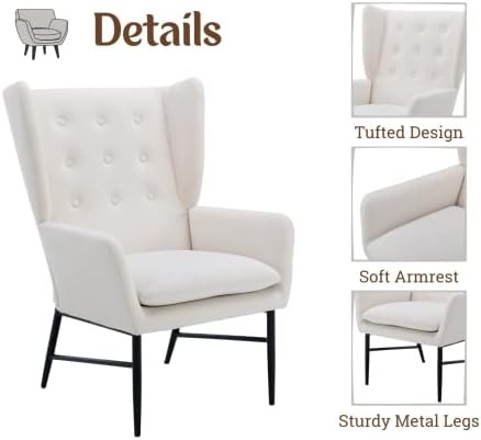 Wahson Velvet Armchair Button-tufted Accent Chair with Metal Legs Occasional Lounge Chair, Leisure Relax Chair for Bedroom/Living Room/Reading, Beige