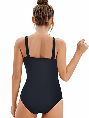 Seaform Womens One Piece Swimsuits Tummy Control Bathing Suit Wrapped Mesh Slimming Swimsuit Sexy V Neck Swimwear Monokini Black #TOP3