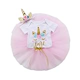 3PCS Unicorn Outfit Newborn Baby Girls 1st Birthday Romper + Tutu Skirt Dress + Headband Clothing Set Pink
