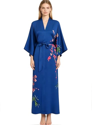 Image of Women's Classic 100% Silk Kimono Robe, Bathrobe-Printed Pattern