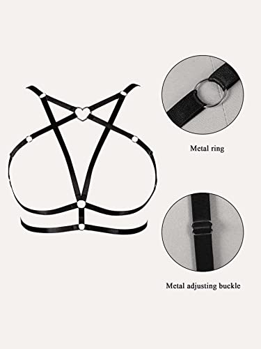 Soly Hux Lingerie For Women Plus Size Ring Linked Criss Cross Harness Bra Accessories Solid Black 4Xl #TOP3
