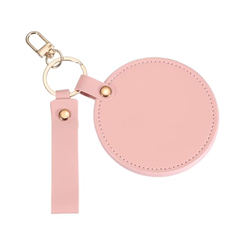 Miroir de poche uxcell avec étui en cuir PU (rose)
