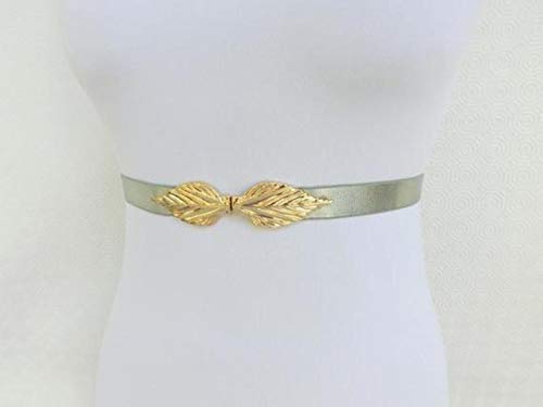 Mint Green Elastic Gold Leaf Waist Dress Belt2