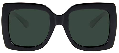 Square Oversized Sunglasses Polarized for Women Black Frame with Green G15 Lens With