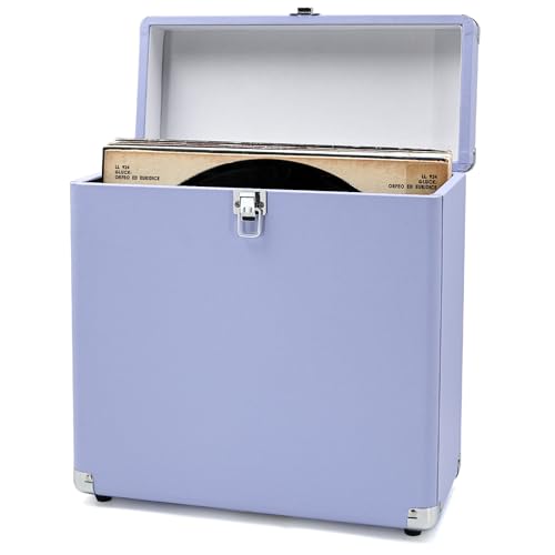 LP&No.1 Vintage Vinyl Record Storage Case,Portable Records Carrying Box, PURPLE
