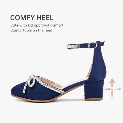 Image of LAURMOSA Girls Sandals Closed Toe High Heels Pointed Toe Ankle Strap Pumps Flower Girl Dressy Shoes in Wedding Party Cute Bowknot Chunky Block Heeled for Little Big Kids