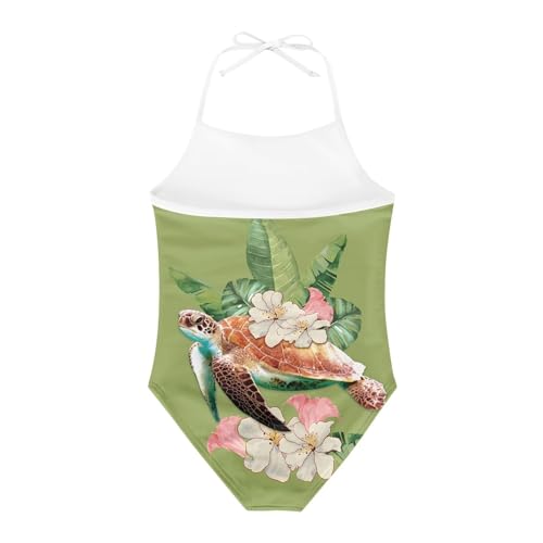 Image of Cute Backless One Piece Swimsuits for Girls Adjustable Halter Strap Bathing Suit Beach Swimwear for Girls