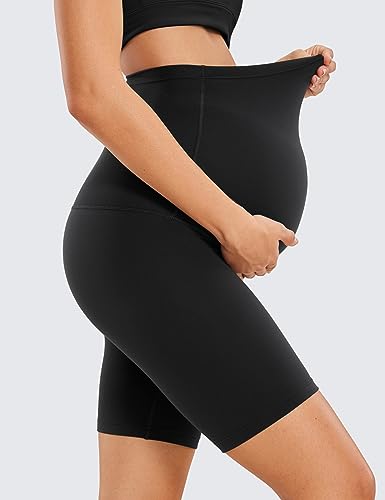 سي ار زد يوجا شورت باترلوكس للنساء من باترلوكس لليوغا لراكبي الدراجات فوق البطن 4 انش/ 6 انش - تمارين الحمل والجري الرياضية بلون اسود مقاس M