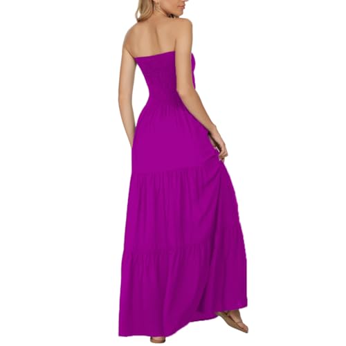 Image of Women's Summer Strapless Tube Top Maxi Dresses Off Shoulder Boho Beach Long Dress