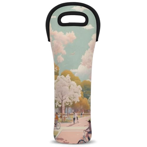 Neoprene Wine Tote Carrier Bag for Wine,Water, Champagne, Beer, Baby Bottles 15.6 x 5.1 Inches, Protective Wine Bag,Landscape City