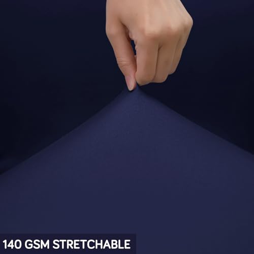 Image of HOKIPO 'SereneSolids' 140 GSM Office Chair Cover for Desk Chair (Low-Back) - 140 GSM Stretchable Fabric - Washable & Anti-Slip - Fits Small & Low-Back Office Chairs, Navy Blue (AR-6222-NBLU-S)