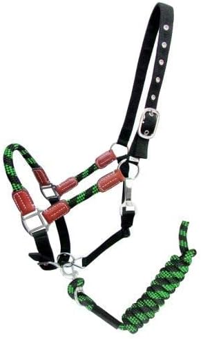 Showman Nylon Halter w/Leather Accents & Matching Lead Rope
