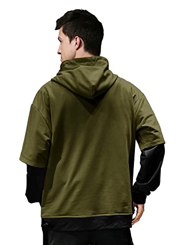 Image of EYEBOGLER Men's Cotton Blend Colorblocked Hooded Neck Full Sleeves Regular Fit Sweatshirt