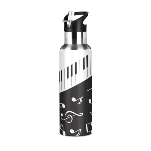 Bolaz Insulated Sports Water Bottles with Straw Bottles Vacuum Music Note Piano Stainless Steel Metal BPA-Free, 600ml
