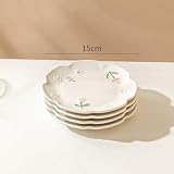 Bicuzat Embossed Flower Pattern Ceramic Seasoning Dishes, Sushi Dipping Bowls, Appetizer Plates, Dessert Plates, Food Serving Dishes for Kitchen, Tabletop, 4 PCS, 6 Inch
