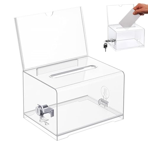 Acrylspendenbox, Spendenbox Abschließbar, Wahlurne Transparent mit Schlüssel Schloss, Spardose Transparent, Kommentarbox, zum Sammeln von Visitenkarten, Abstimmungen und Tickets