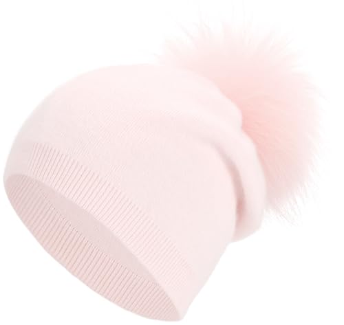 Women Wool Blend Slouchy Knit Beanie Hat with Pink Real