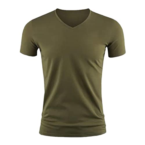 T-shirt col en V homme noir vert kaki taille M léger et respirant contre la chaleur
