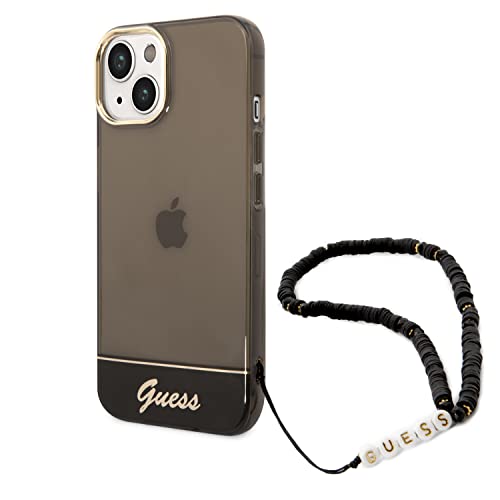 Guess GUHCP14MHGCOHK Coque pour iPhone 14 Plus 6,7" Coque Rigide Noire Bracelet Perle translucide