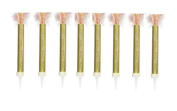 Ice Fountain Candles for Cakes, Cake Sparklers, Cake Toppers, Ideal for Christmas Decoration, Birthday Party, Decorations, and Other Special Occasions (8Pcs Gold Fountain)