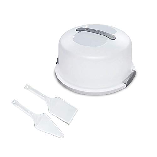 Unique Imports Cake Storage Container Set With 2 Clear Cake Serving Spoon Set - Holds 12 inch Cake for Transporting Cakes
