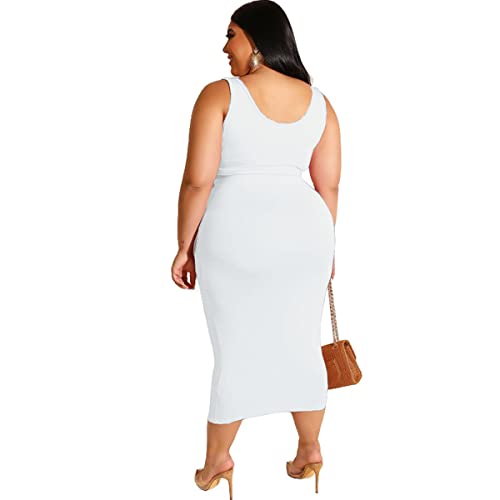 Plus Size Women 2 Piece Outfits Sets Sexy Tracksuit Midi Dress,Sleeveless Tank Top Bodycon Skirts Set Casual Summer2