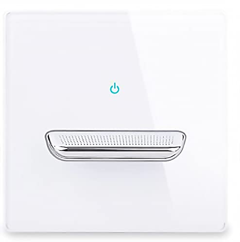 1/2/3/4 Gang 2 Way Black/White/Grey/Gold Wall Light Switch Chrome Toggle Press Button Tempered Glass Plate Blue LED Light (1 gang 2 way white)