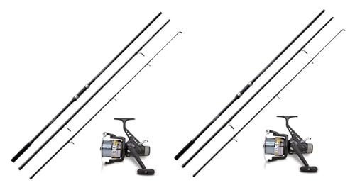 Lineaeffe 2X Karpfenset - Karpfenschnur 3,60m / 3,00lbs - Spinning - Fischruten-Rollen-Kombination - Schwarz - Graphit - Beidhändig