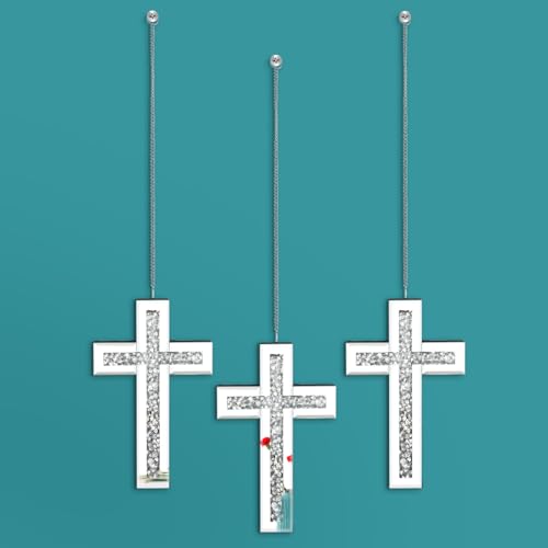 Pibeyer Silver Diamond Shaped Wall Mirror Set of 3, Decorative Crystal Crush Diamond Mirrors for Bedroom, Living Room & Hallway, Home Decor