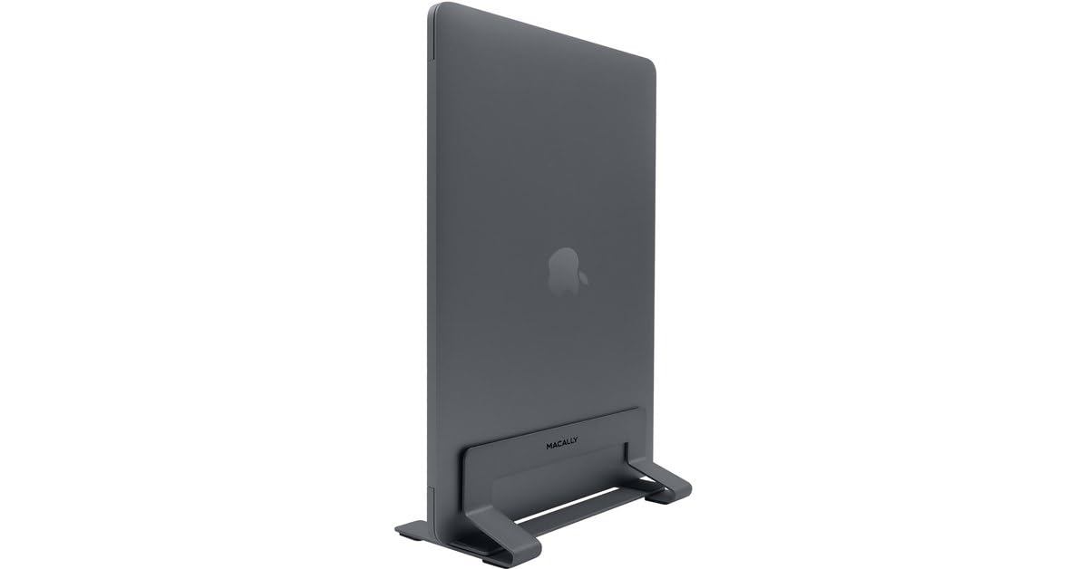 Macally VCSTAND Supporto salvaspazio ed elegante in acciaio per MacBook, MacBook Air, MacBook Pro e qualsiasi laptop tra 0,63" e 1,19"/1,6 cm a 3 cm - Grigio siderale